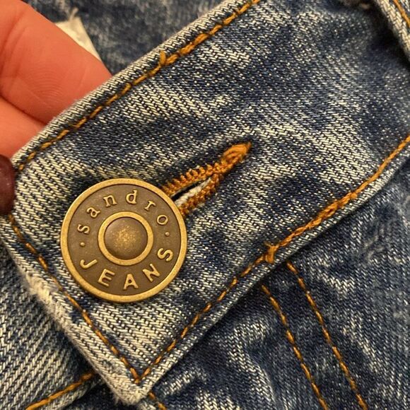 Sandro Blue Straight Leg Jeans with Distressed Details. uA4 - Picture 3 of 9